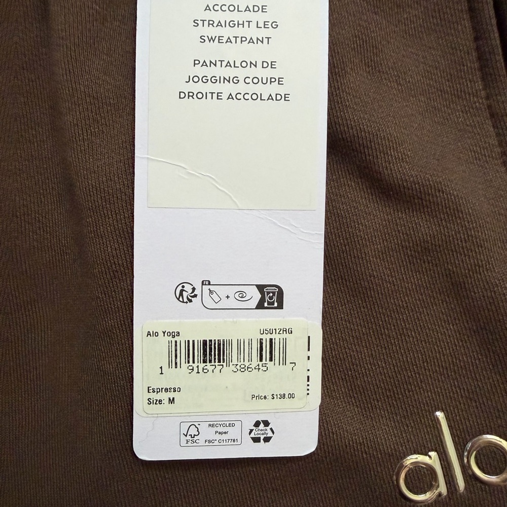 NWT ALO Accolade Straight Leg Sweatpants in Espresso sz M - Picture 3 of 3
